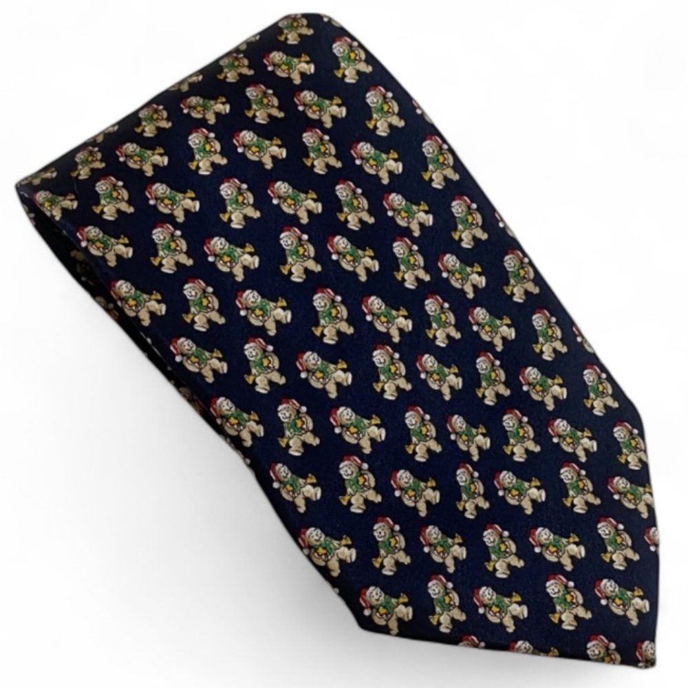 Holiday Navy Blue Christmas Bear Silk Tie by Jingle Bells Festive Xmas Gift